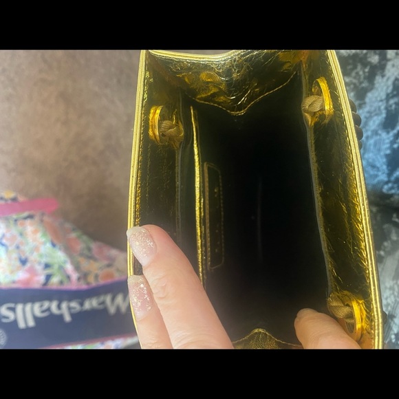 Ralph Lauren Leather Metallic Gold Mini Crossbody Bag Rope Handles Mirror - Picture 7 of 8